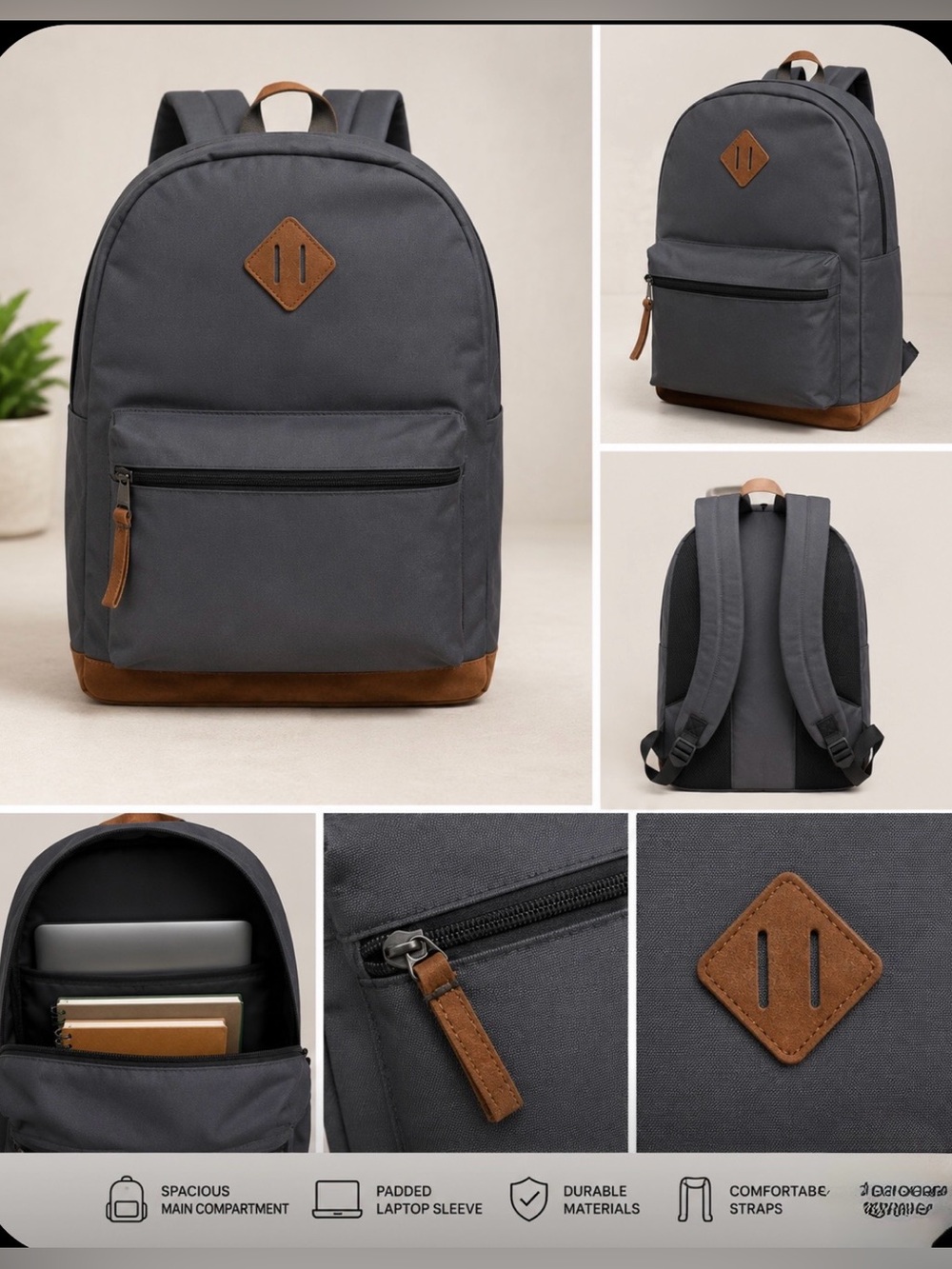 Empyre Gray Backpack with Brown Accents
